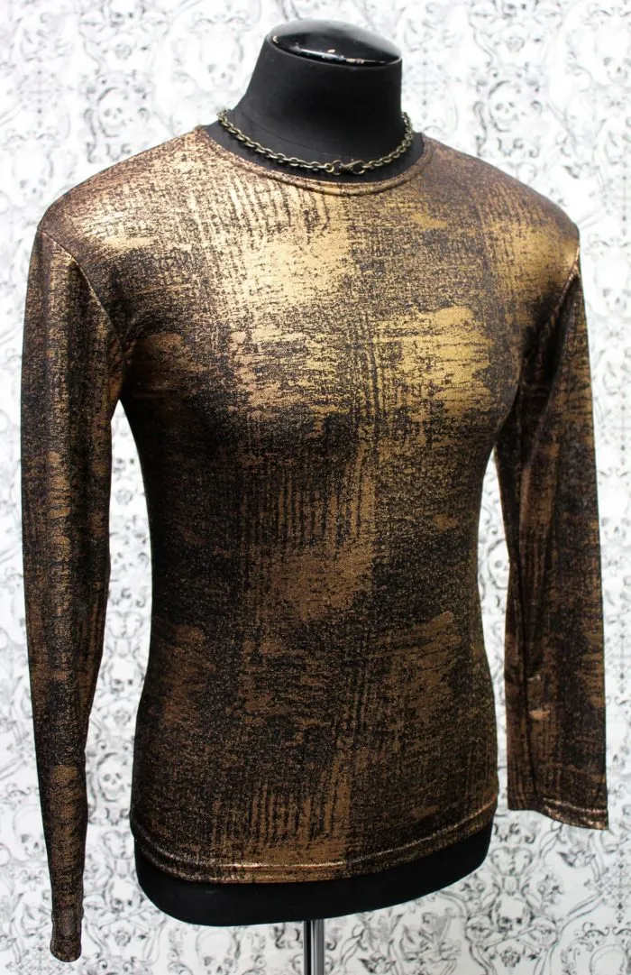 MEN'S LONG SLEEVE TEE - METALLIC BRONZE FABRIC