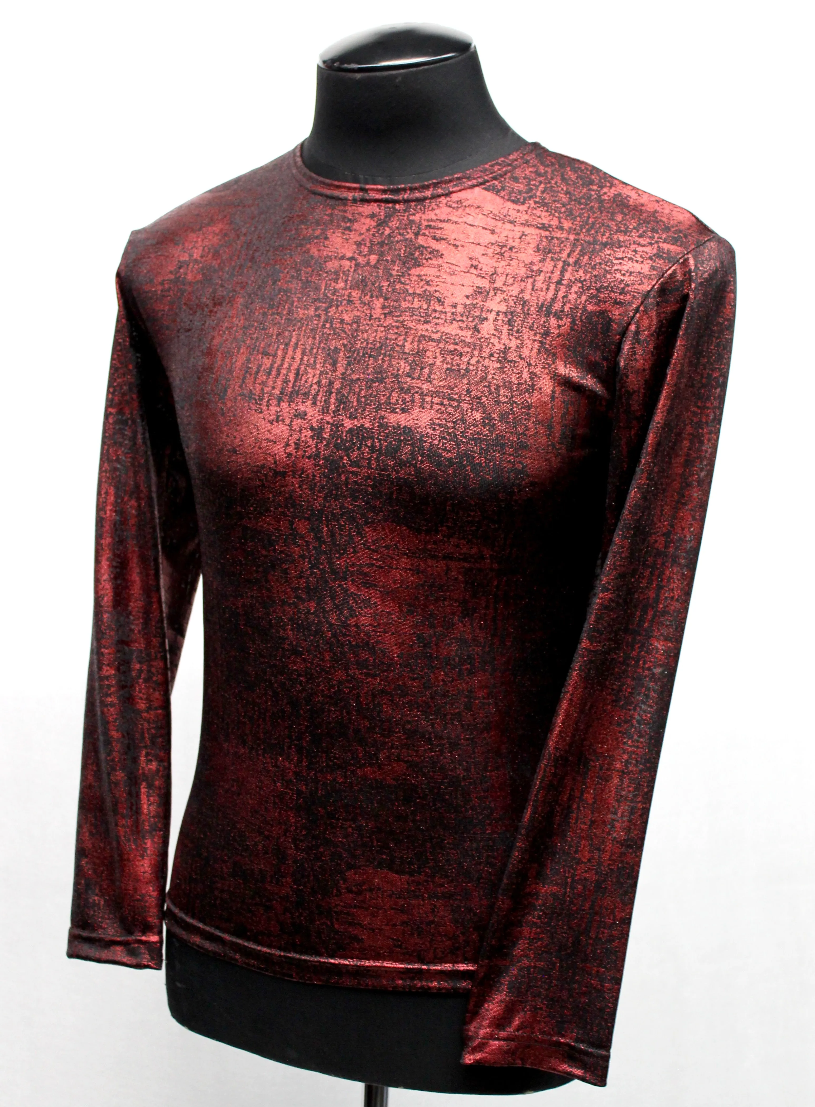 MEN'S LONG SLEEVE TEE - METALLIC RED FABRIC