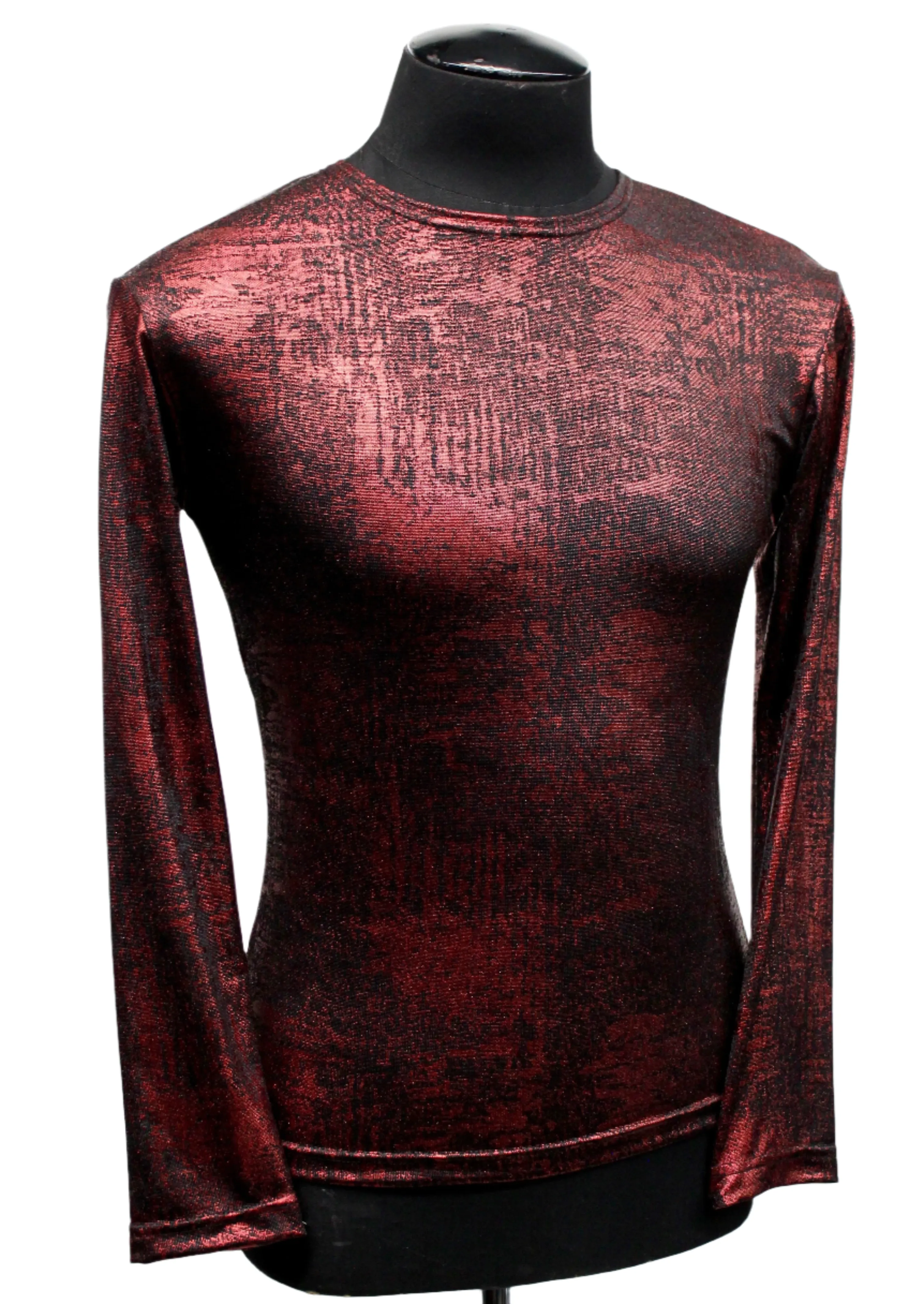 MEN'S LONG SLEEVE TEE - METALLIC RED FABRIC