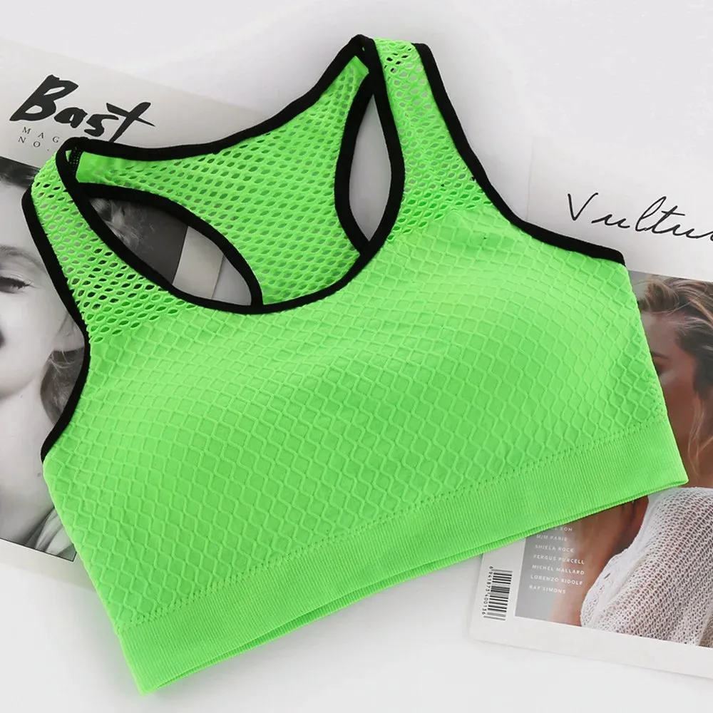 Mesh Sports Bra Hollow Out Sport Top Seamless Fitness Yoga Bras Women Gym Top Padded Running Vest Shockproof Push Up Crop Top