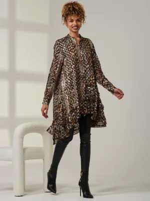 Metallic Dot Asymmetric Hem Shirt, Animal Multi