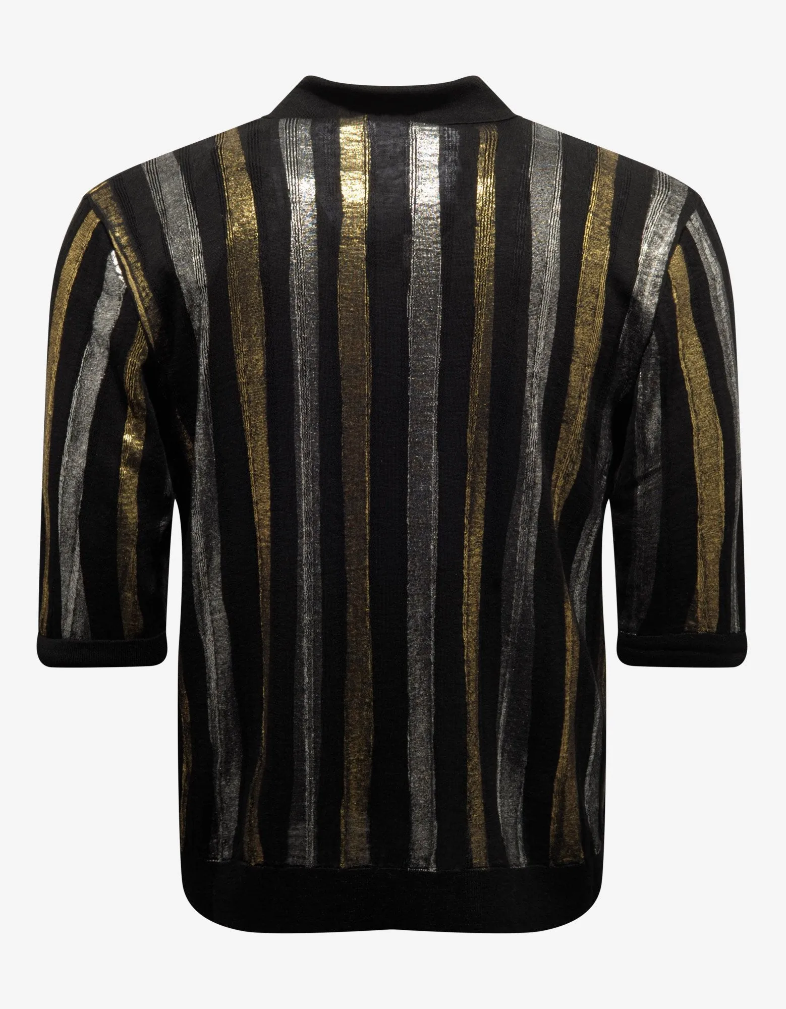 Metallic Stripe Linen-Blend Polo T-Shirt