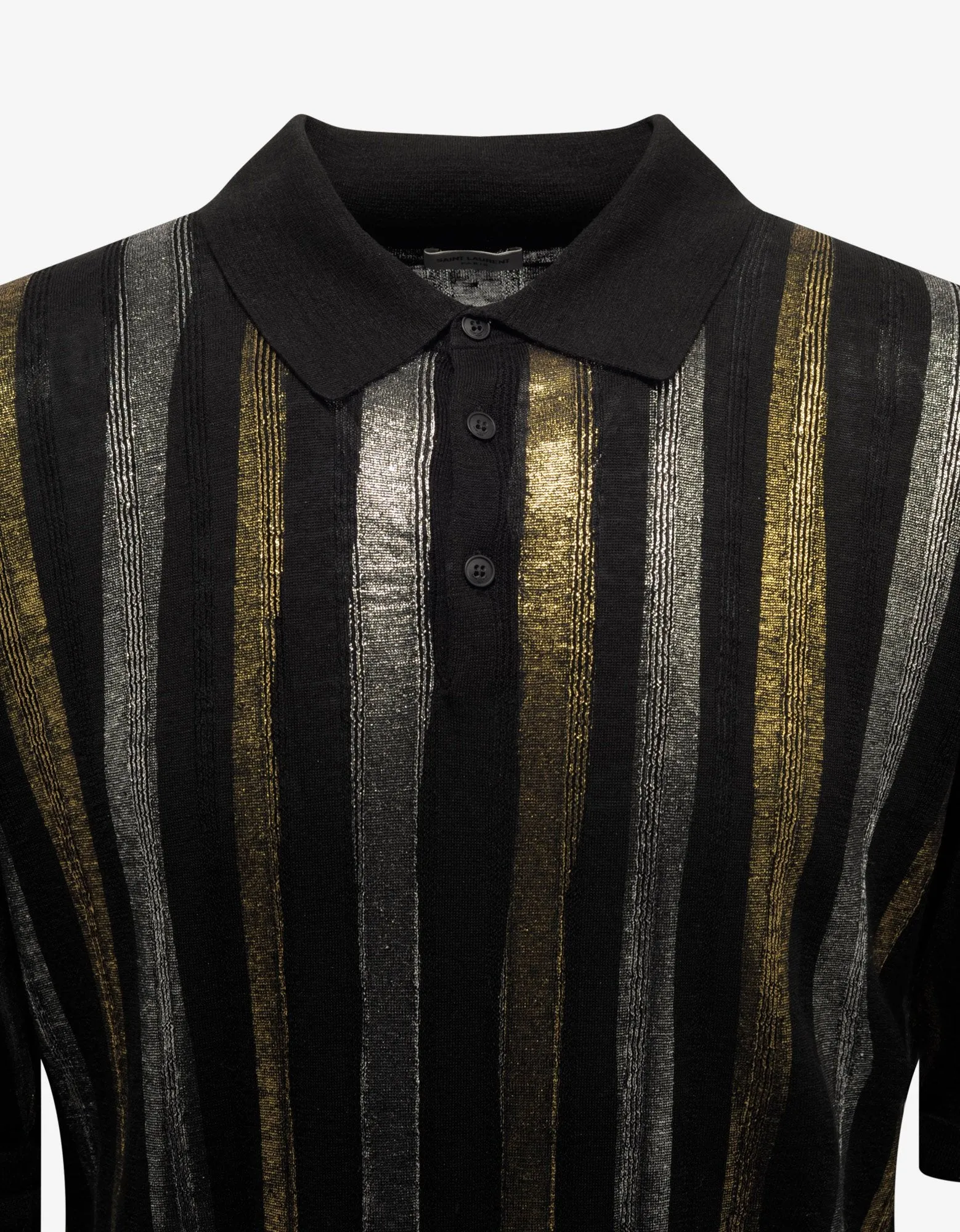 Metallic Stripe Linen-Blend Polo T-Shirt