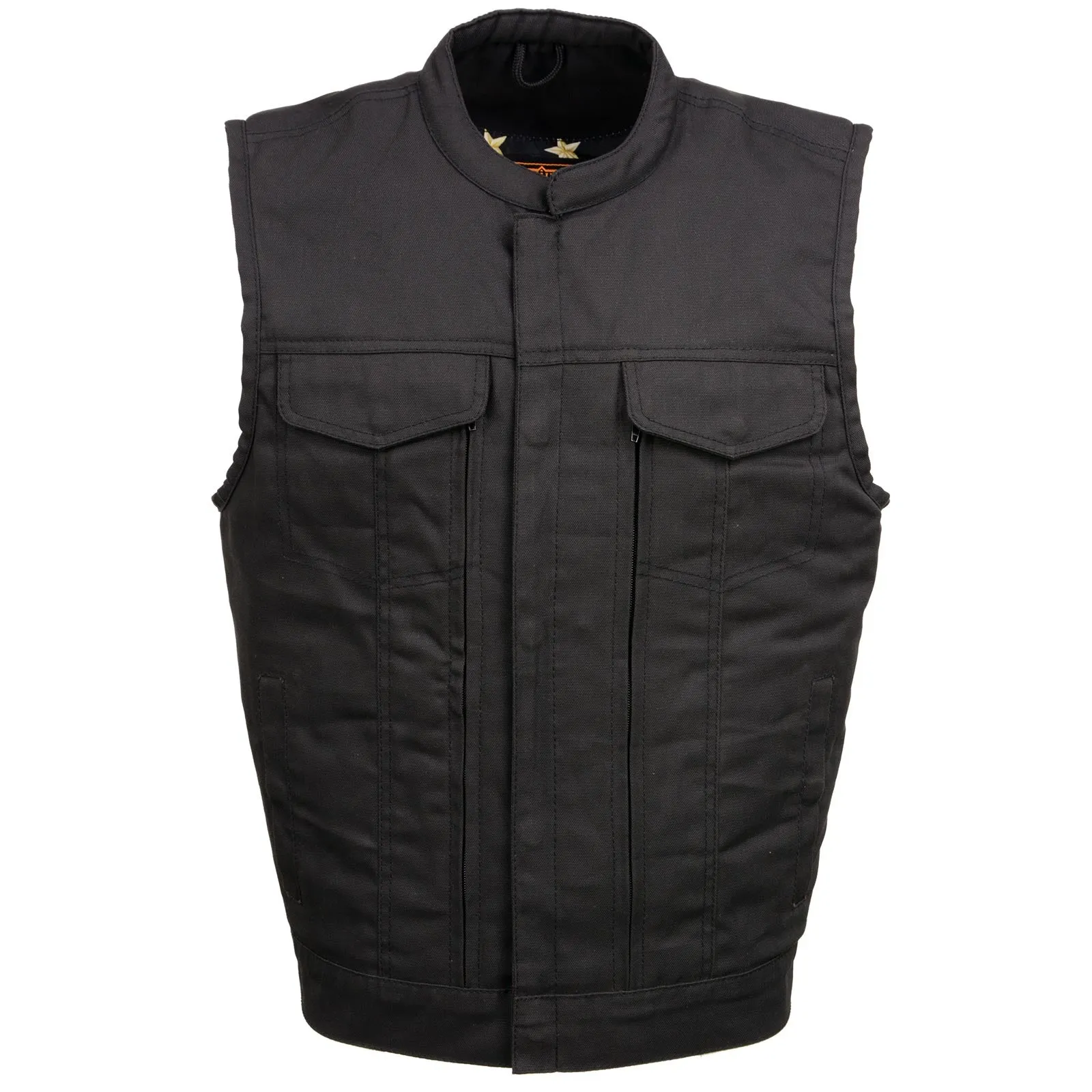 Milwaukee Leather MDM3007 Men's 'Brute' Concealed Snap Black Denim Club Style Vest w/ USA Flag Liner