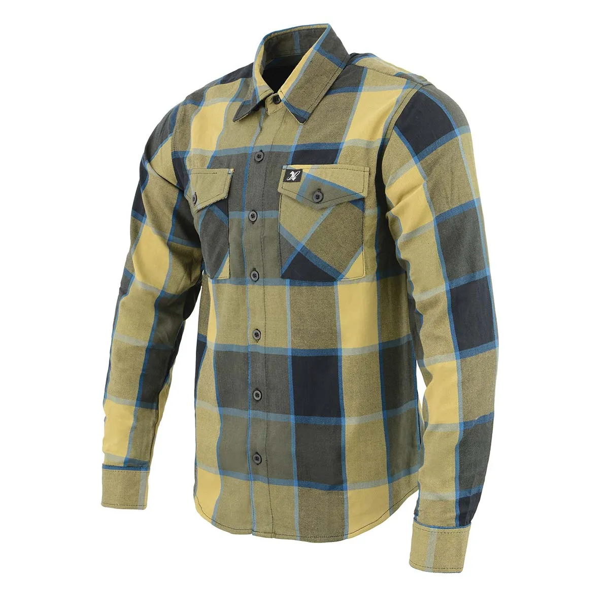 Milwaukee Leather Men's Flannel Plaid Shirt Beige with Black and Blue Long Sleeve Cotton Button Down Shirt MNG11639