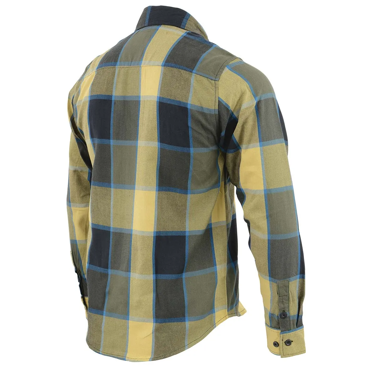 Milwaukee Leather Men's Flannel Plaid Shirt Beige with Black and Blue Long Sleeve Cotton Button Down Shirt MNG11639