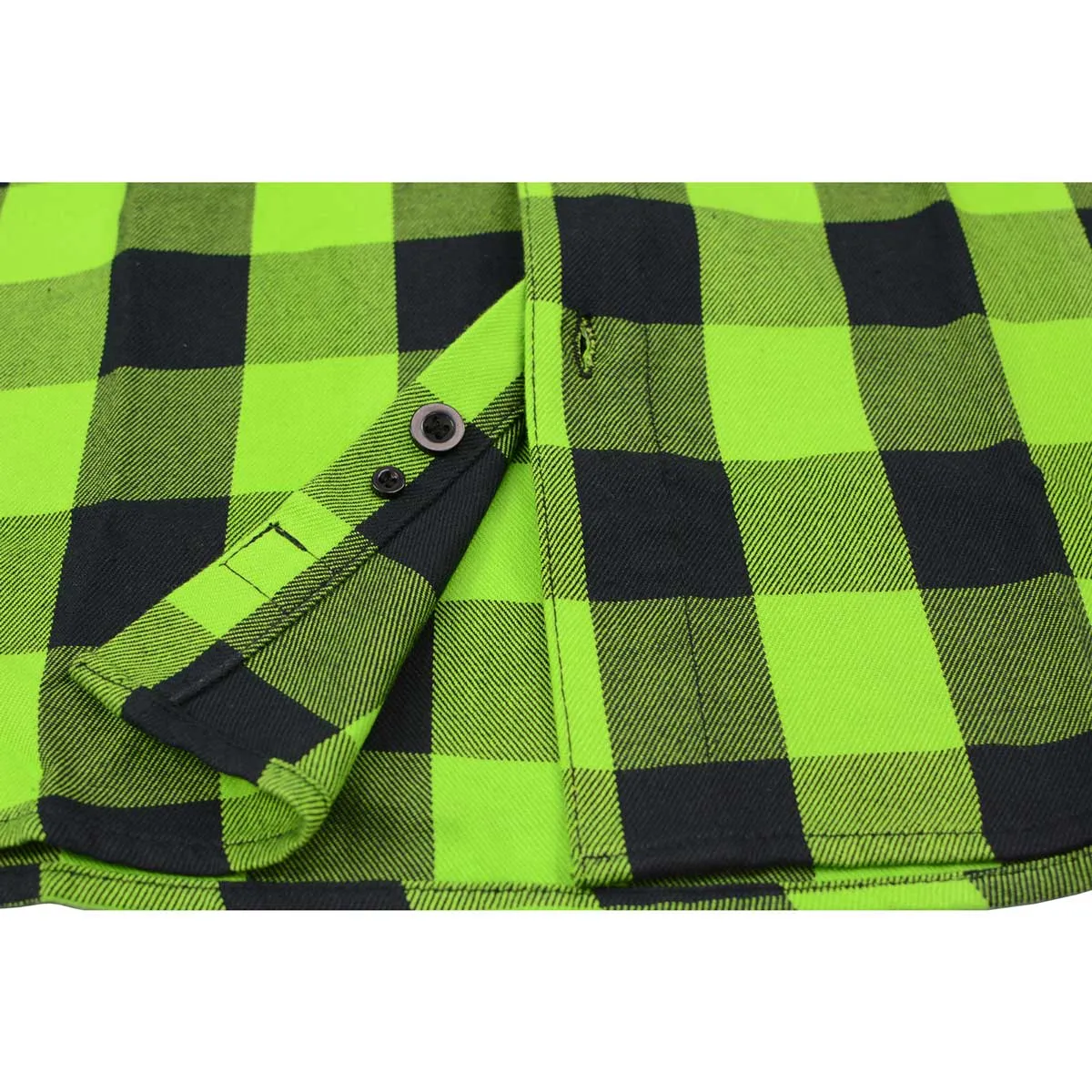 Milwaukee Leather Men's Flannel Plaid Shirt Black and Neon Green Long