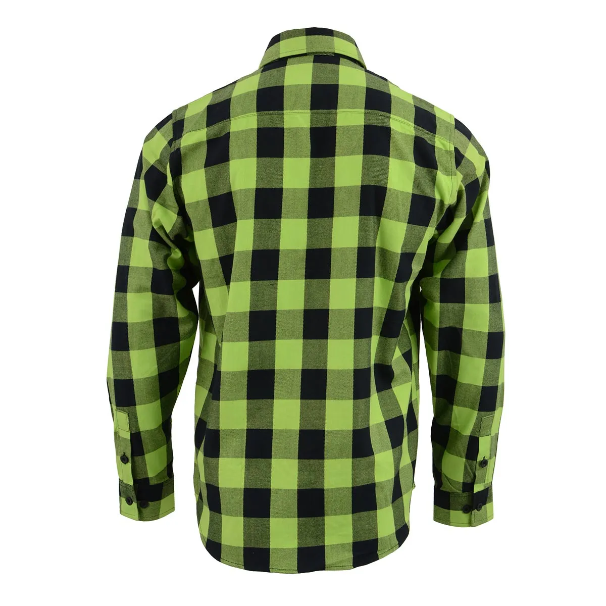 Milwaukee Leather Men's Flannel Plaid Shirt Black and Neon Green Long