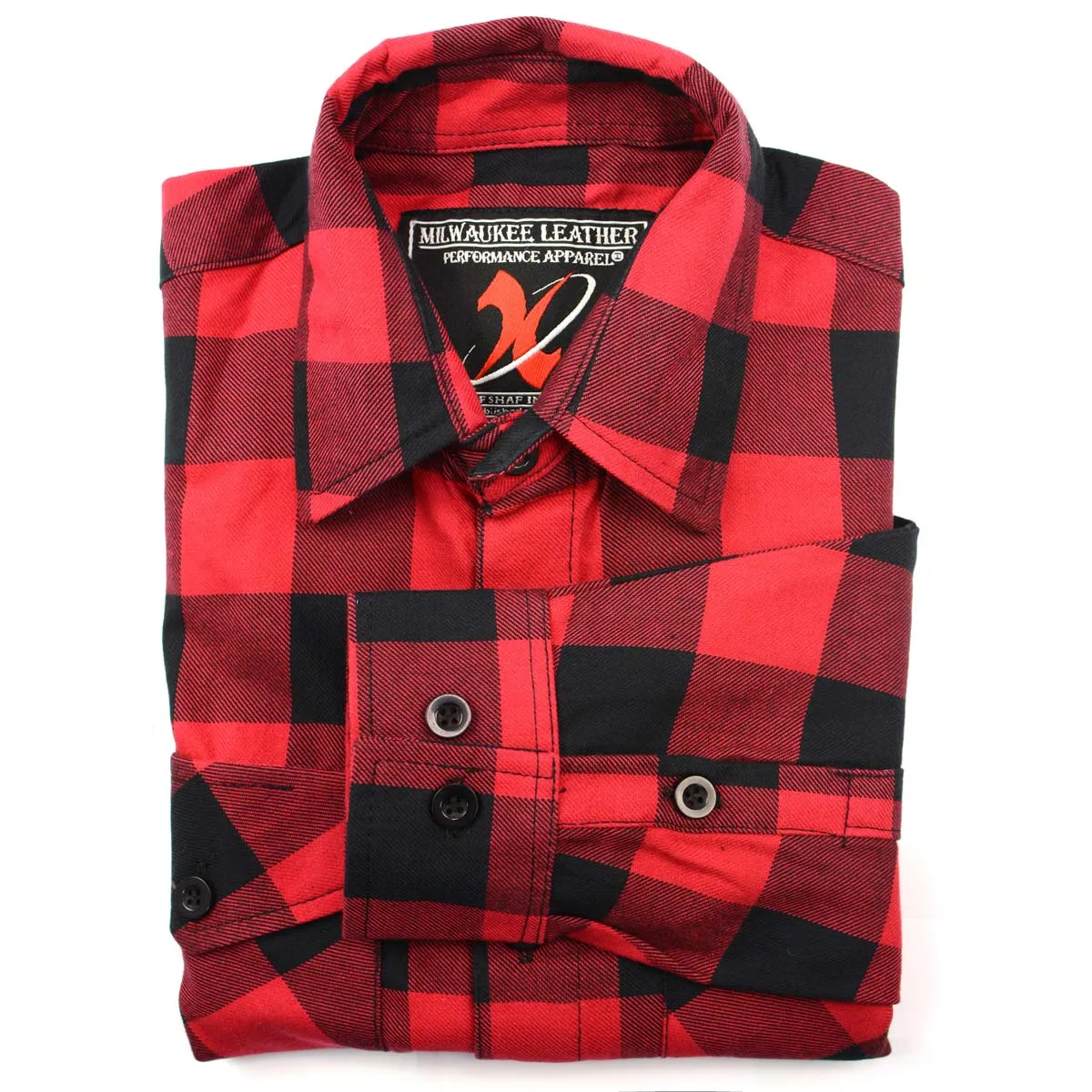 Milwaukee Leather Men's Flannel Plaid Shirt Black and Red Long Sleeve