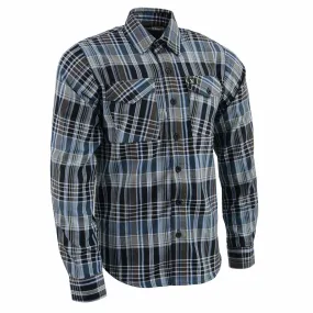 Milwaukee Leather Men's Flannel Plaid Shirt Black and White with Blue Long Sleeve Cotton Button Down Shirt MNG11626