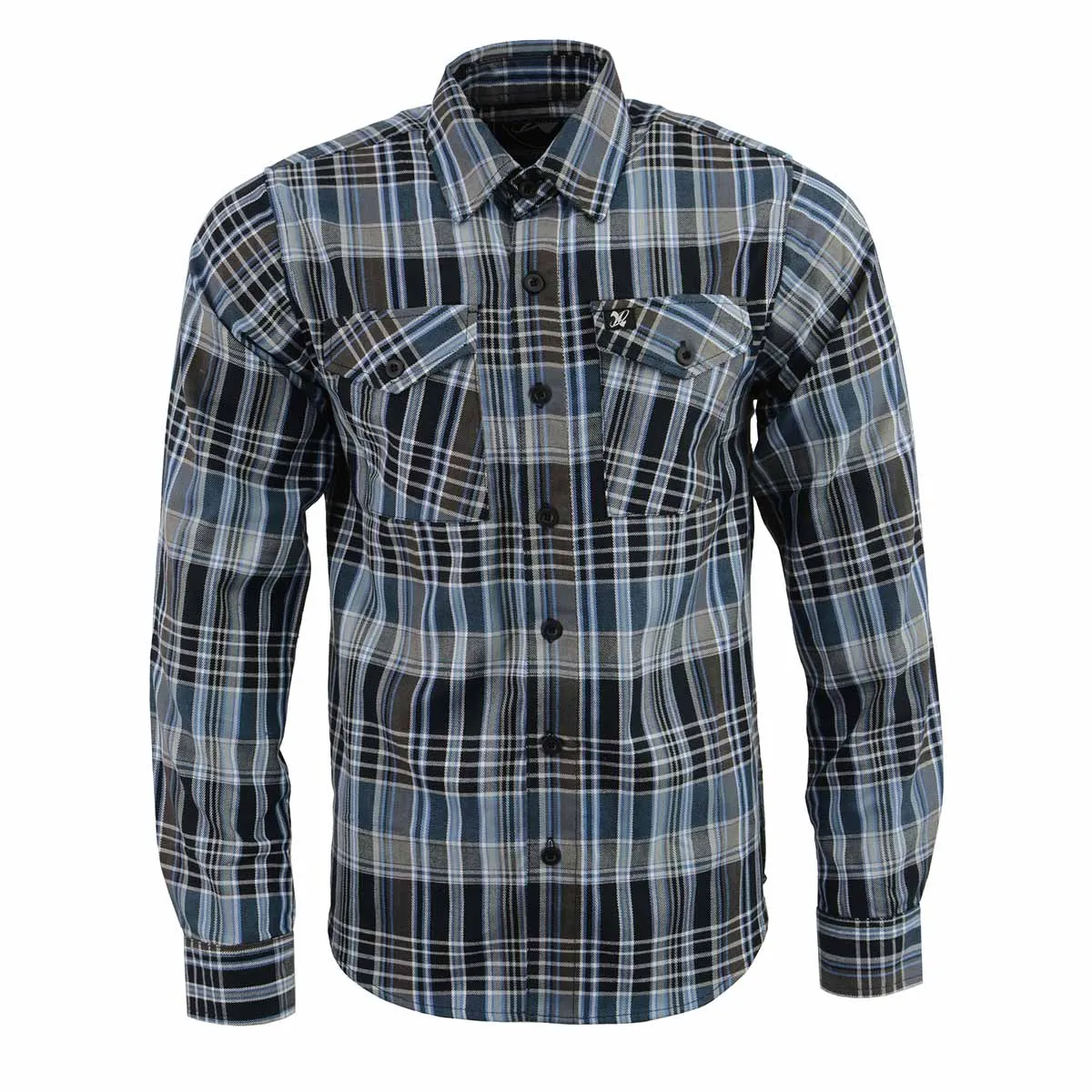 Milwaukee Leather Men's Flannel Plaid Shirt Black and White with Blue Long Sleeve Cotton Button Down Shirt MNG11626