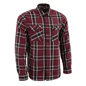 Milwaukee Leather Men's Flannel Plaid Shirt Maroon Black and White Long Sleeve Cotton Button Down Shirt MNG11640