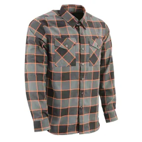 Milwaukee Leather MNG11648 Men's Grey with Brown and Orange Long Sleeve Cotton Flannel Shirt