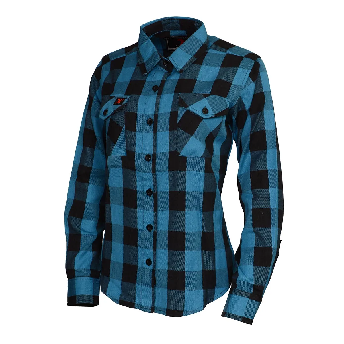 Milwaukee Leather MNG21617 Women's Black and Aqua Long Sleeve Cotton Flannel Shirt