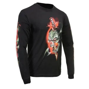 Milwaukee Leather MPMH117005 Men’s ‘Electric Skull’ Long Sleeve Black T-Shirt