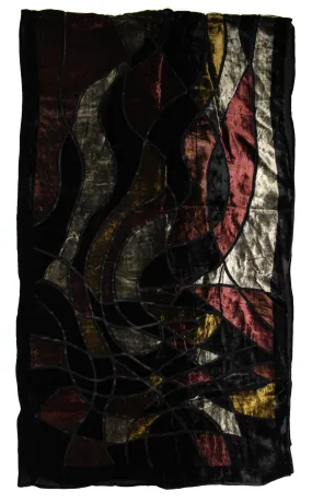 Multicoloured Abstract Patterned Devore Velvet Scarf with Black Boarder (170 x 48cm)