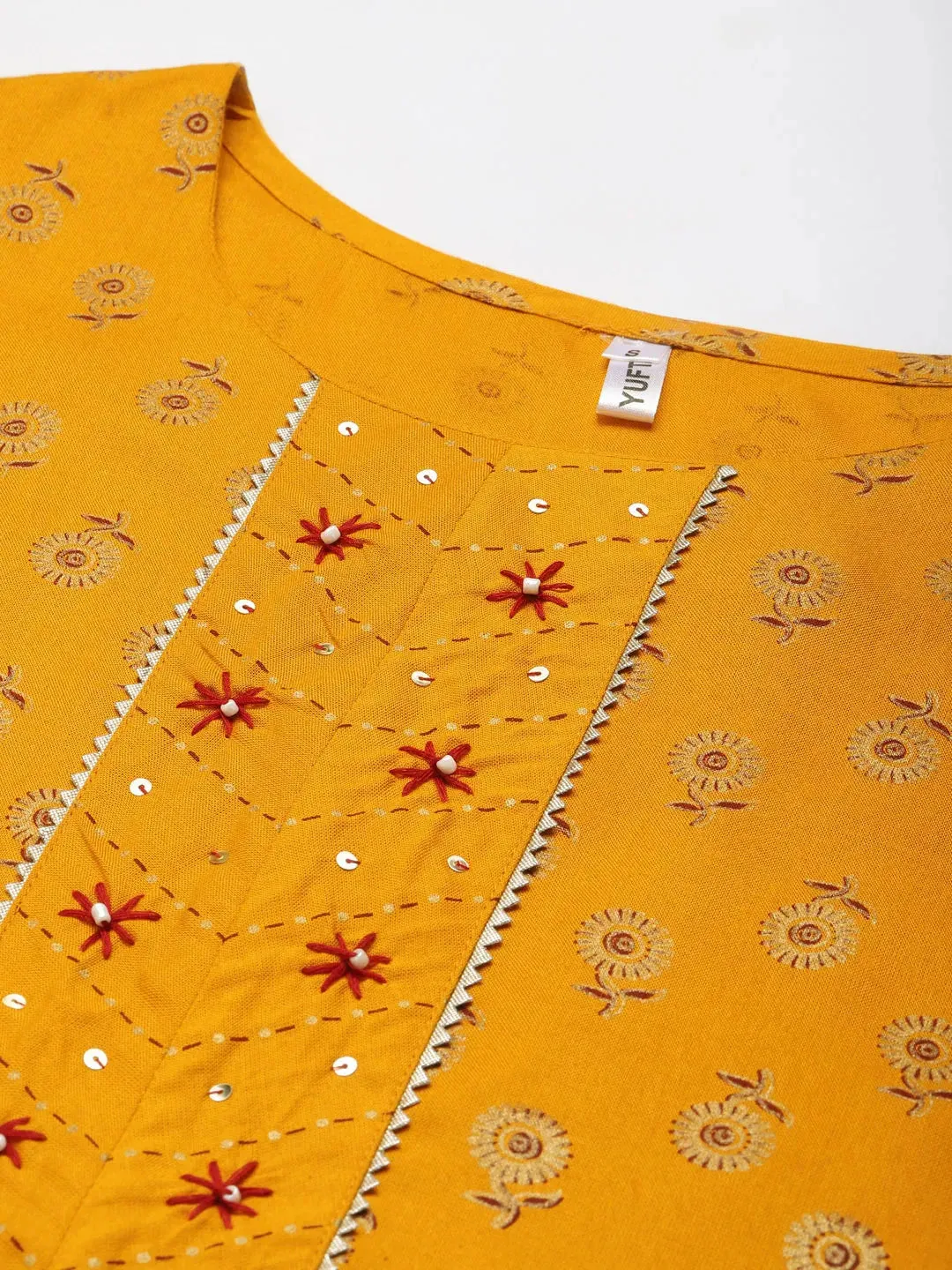 Mustard Yoke Design Kurta Set