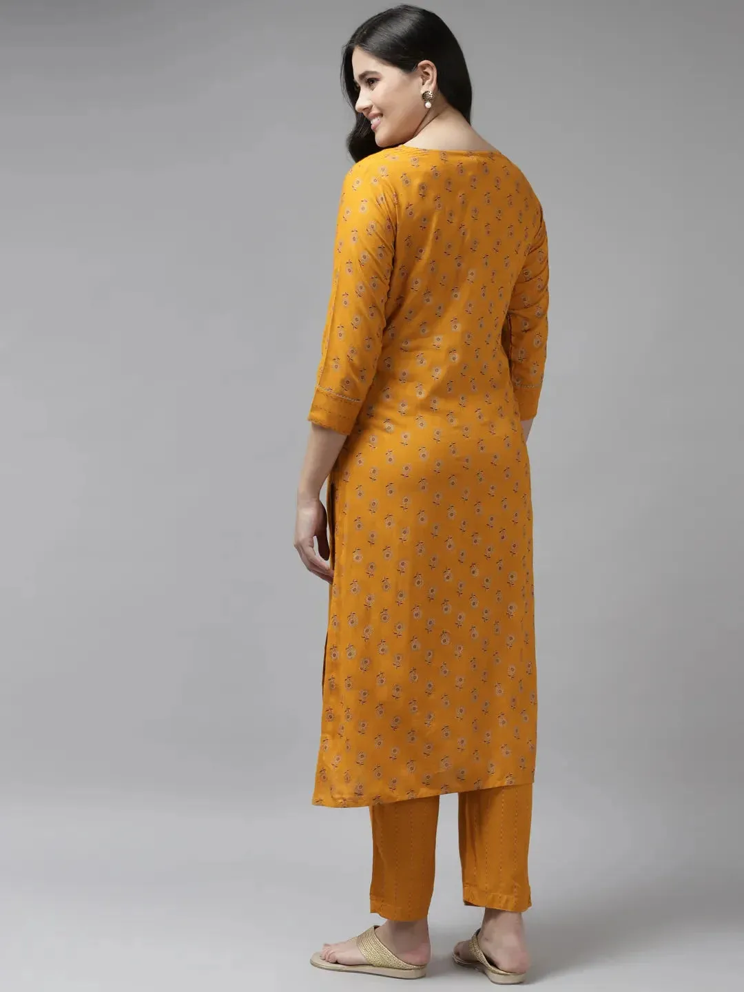 Mustard Yoke Design Kurta Set