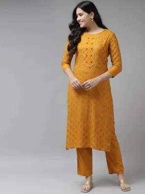 Mustard Yoke Design Kurta Set