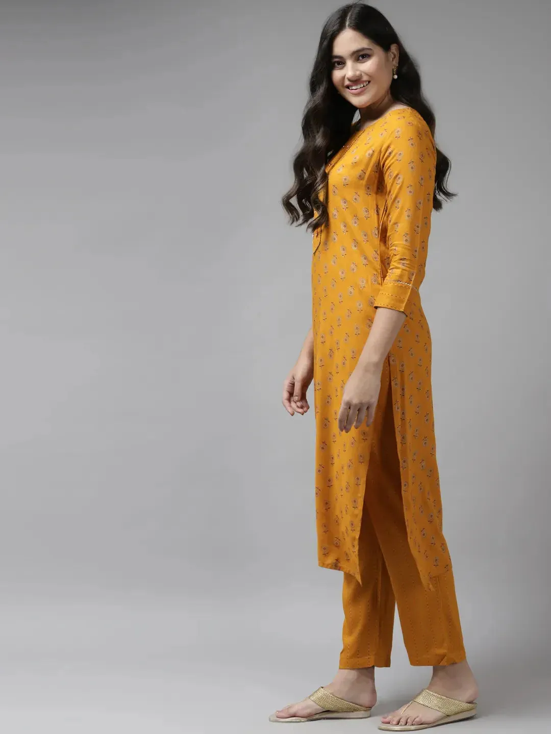 Mustard Yoke Design Kurta Set