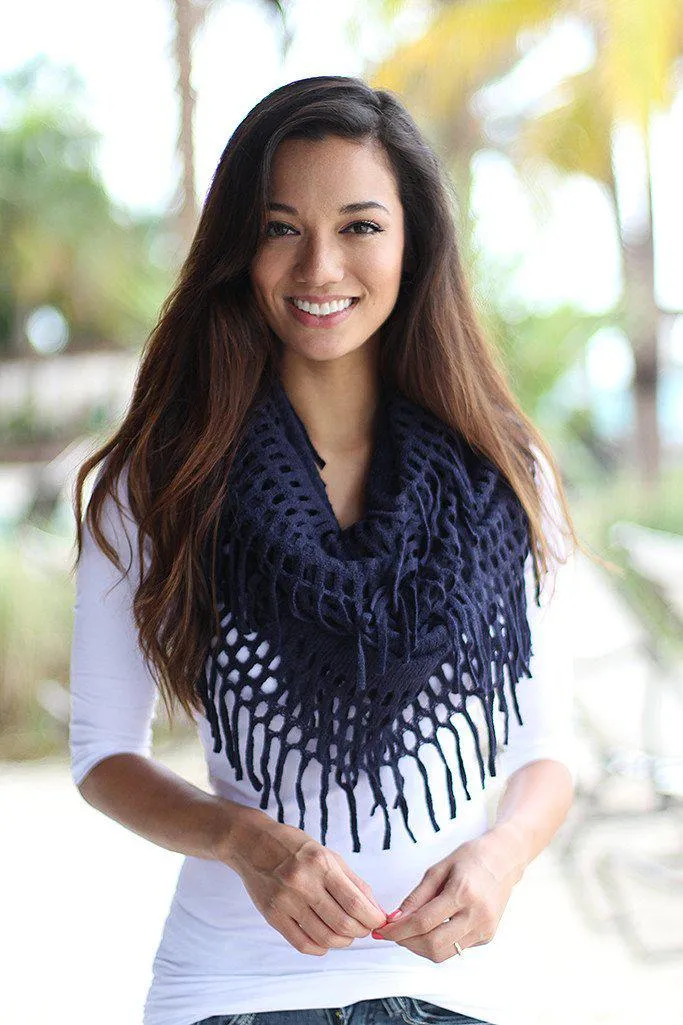 Navy Infinity Fringe Scarf