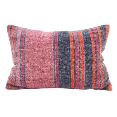 New - 12"x20" Oversize Boho Striped Down Filled Lumbar Throw Pillow Pink - Saro Lifestyle