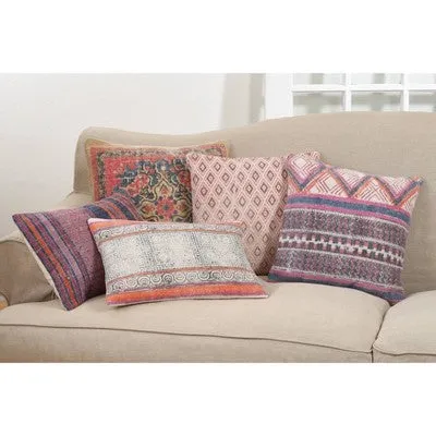 New - 12"x20" Oversize Boho Striped Down Filled Lumbar Throw Pillow Pink - Saro Lifestyle