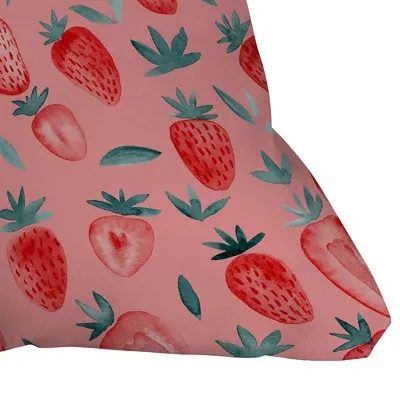 New - 16"x16" Angela Minca Strawberries Square Throw Pillow Pink - Deny Designs: Bohemian Style, Removable Cover