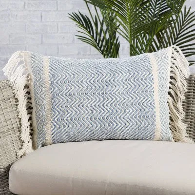 New - 16"x24" Oversized Iker Indoor/Outdoor Poly Filled Chevron Lumbar Throw Pillow Blue/Ivory - Jaipur Living