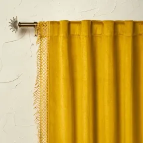 New - 1pc 54"x84" Light Filtering Velvet Macrame Trim Window Curtain Panel Gold - Opalhouse designed with Jungalow