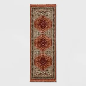 NEW - 2'4"x7' Floral Woven Runner Rug Rust/Green - Threshold