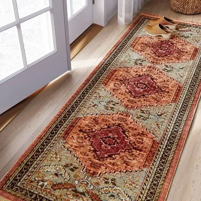 NEW - 2'4"x7' Floral Woven Runner Rug Rust/Green - Threshold