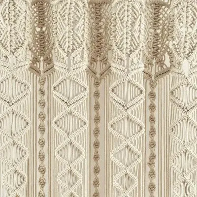 New - 63"x40" Boho Macrame Textured Cotton Window Curtain Panel Neutral - Lush Décor