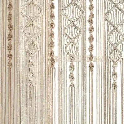 New - 63"x40" Boho Macrame Textured Cotton Window Curtain Panel Neutral - Lush Décor