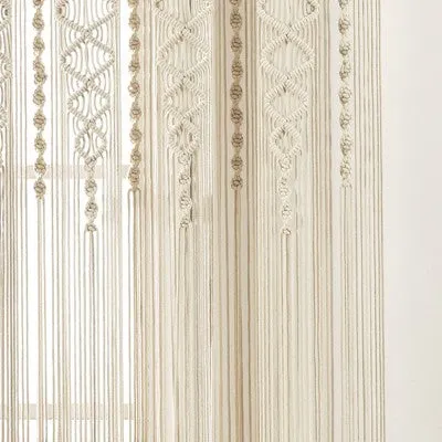 New - 84"x40" Boho Macrame Sheer Window Curtain Panel Neutral - Lush Décor