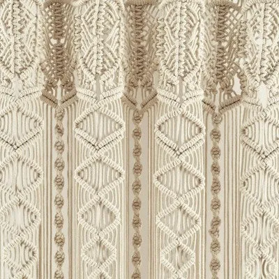 New - 84"x40" Boho Macrame Sheer Window Curtain Panel Neutral - Lush Décor