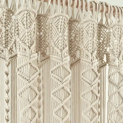 New - 84"x40" Boho Macrame Sheer Window Curtain Panel Neutral - Lush Décor