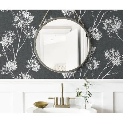 NEW - NextWall One O'Clock Botanical Peel and Stick Wallpaper Charcoal Gray