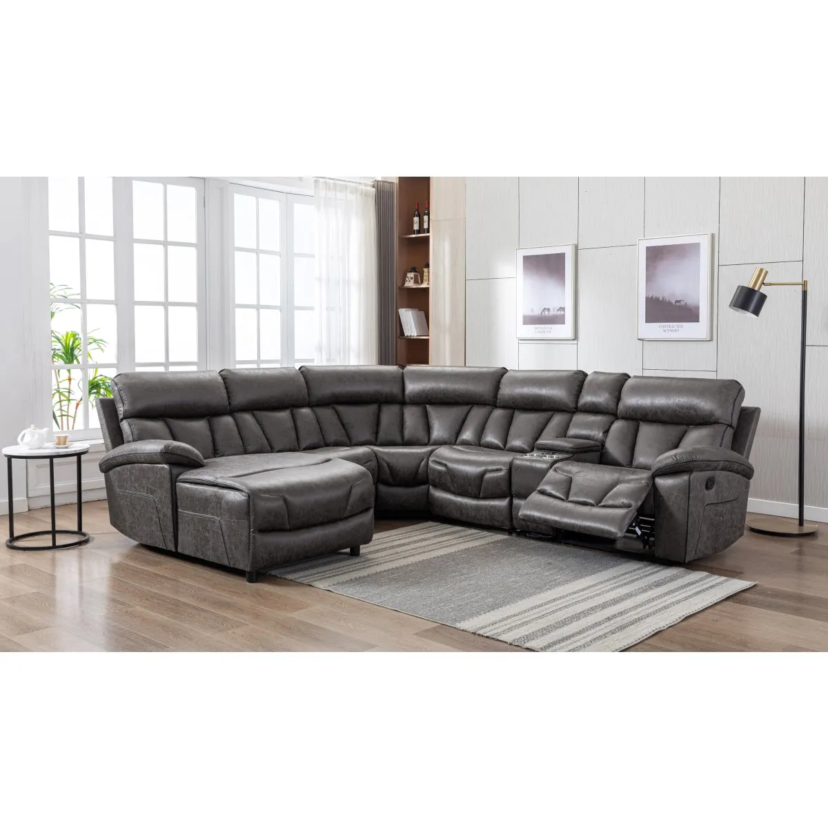 Newton Grey Reclining Sectional - Oversized Cozy Seating for Living Room or Entertainment Area