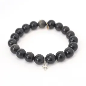 Obsidian Crystal Bracelet | Silver Cross