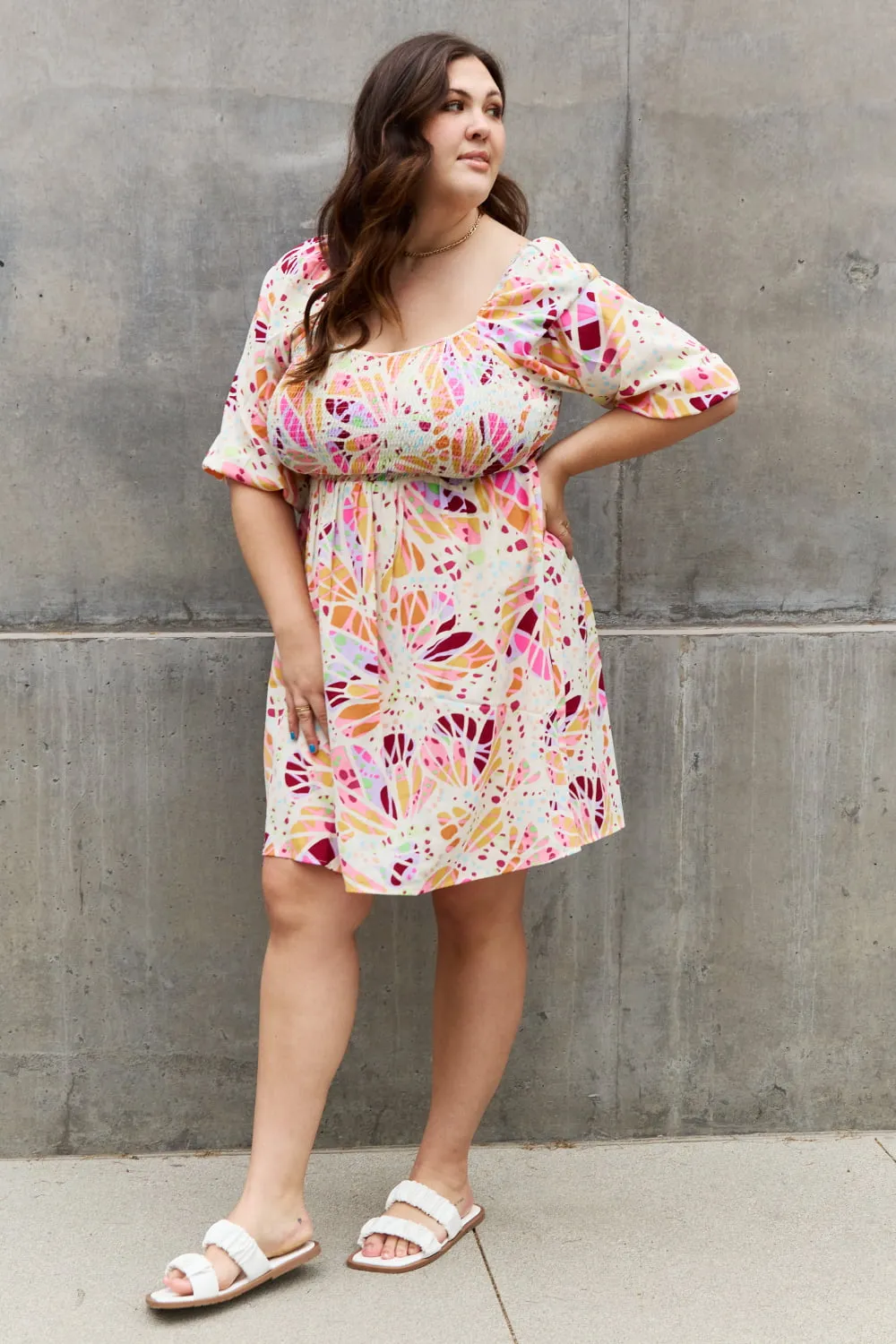 ODDI Full Size Floral Print Mini Dress