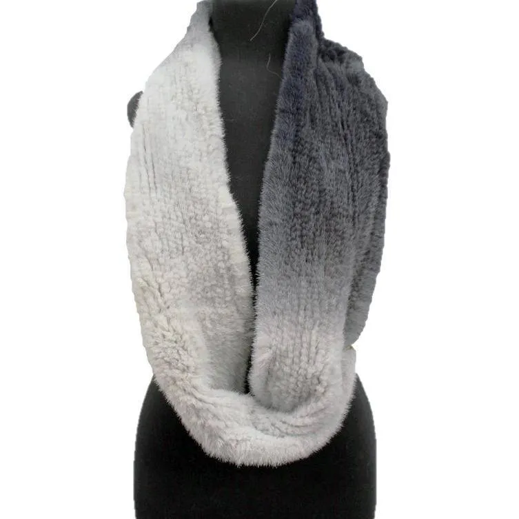 Ombre Mink Infinity Scarf - Black/Grey Ombre