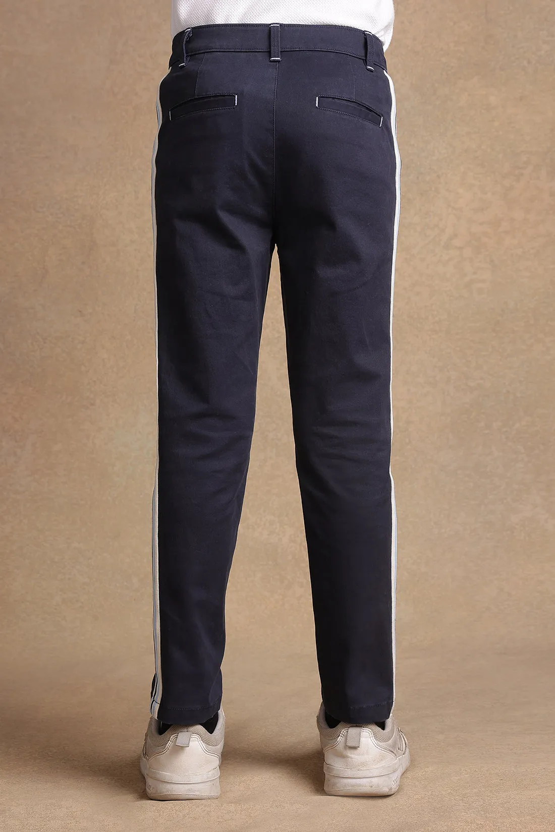 One Friday Boys Navy Blue Slim fit Cotton Casual Trouser