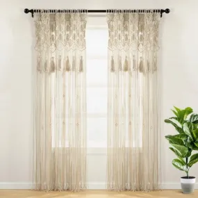 Open Box - 1pc 40"x84" Light Filtering Macrame Curtain Panel Tan - Lush Décor