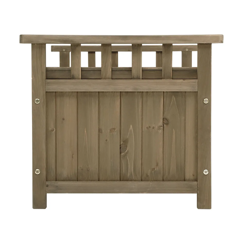 Outdoor Storage Box Garden Bench Patio Wooden Chest Slat Design Brown