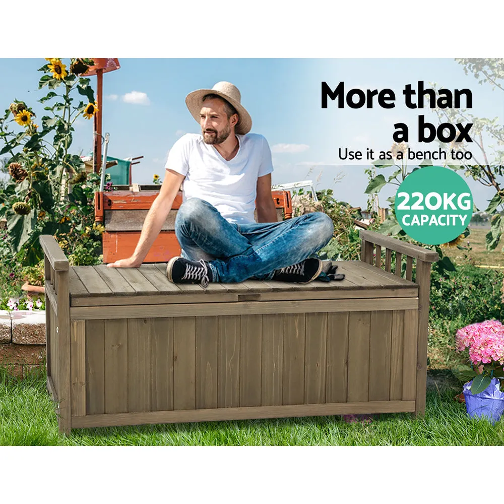 Outdoor Storage Box Garden Bench Patio Wooden Chest Slat Design Brown