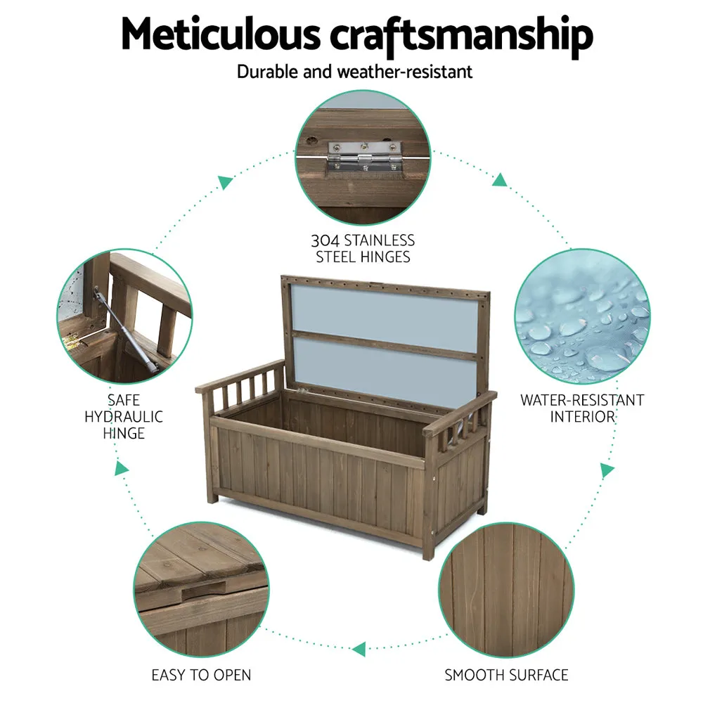 Outdoor Storage Box Garden Bench Patio Wooden Chest Slat Design Brown