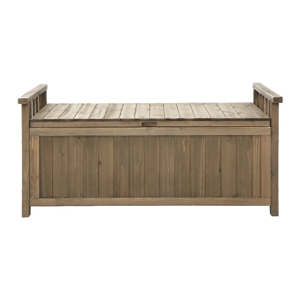 Outdoor Storage Box Garden Bench Patio Wooden Chest Slat Design Brown