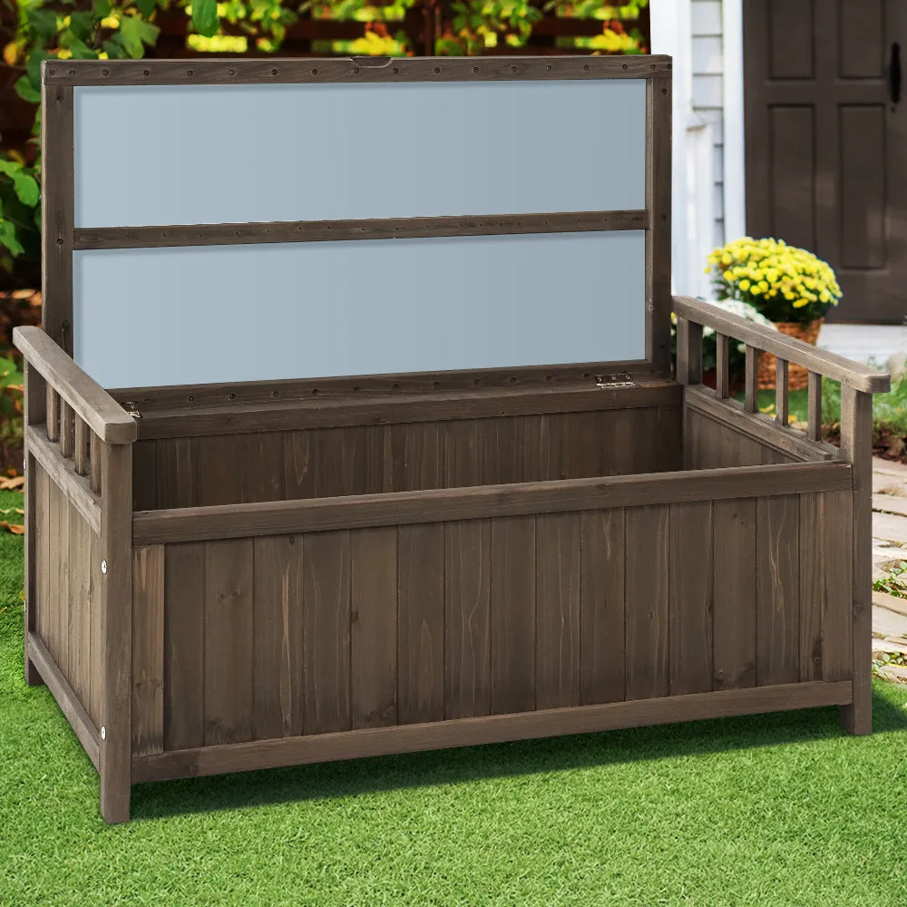 Outdoor Storage Box Garden Bench Patio Wooden Chest Slat Design Brown