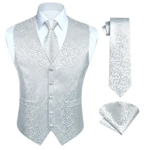 Paisley Floral 3pc Suit Vest Set - WHITE-NEW